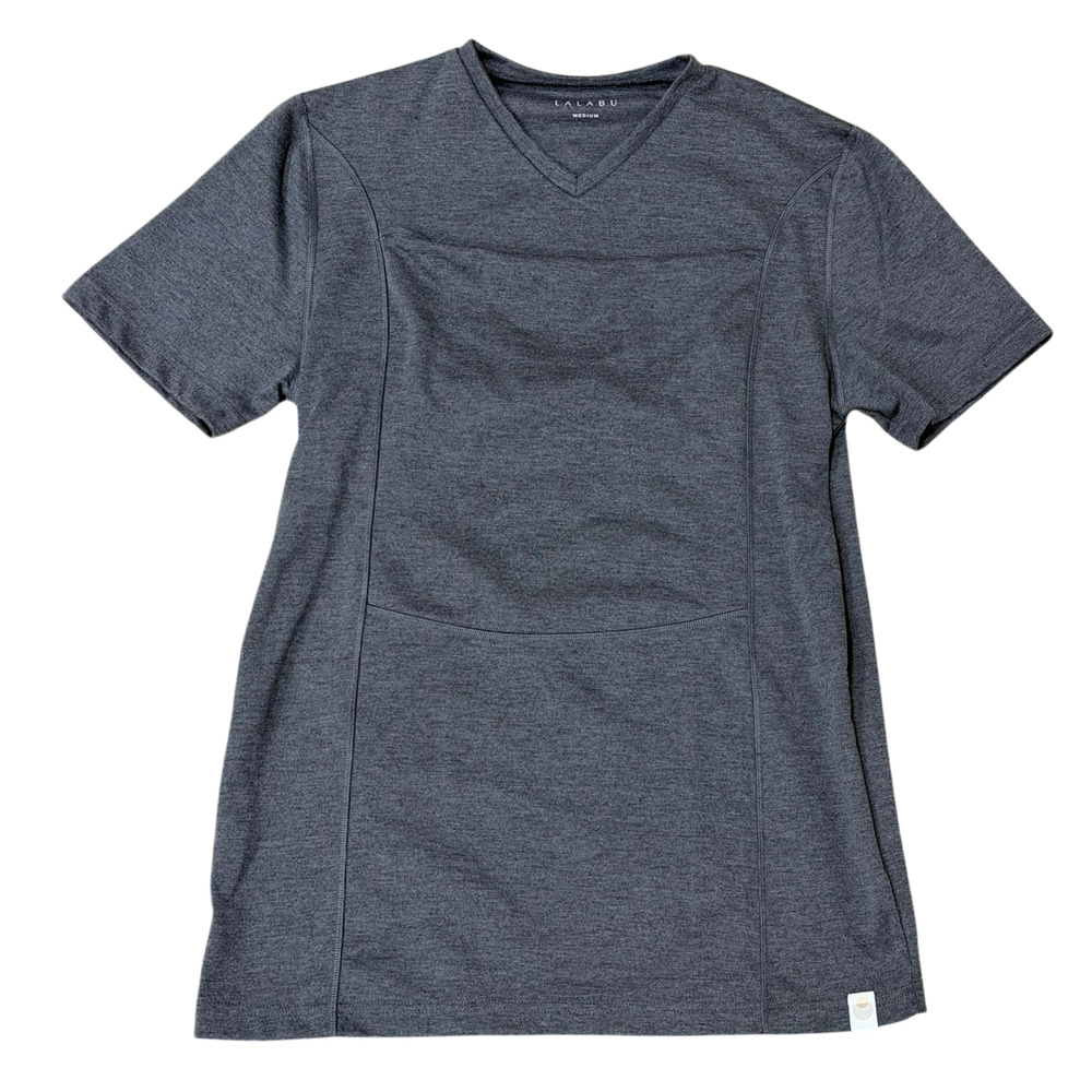 Lalabu Dad Shirt Mens Medium Gray V Neck Kangaroo Pouch Babywearing Baby Carry T